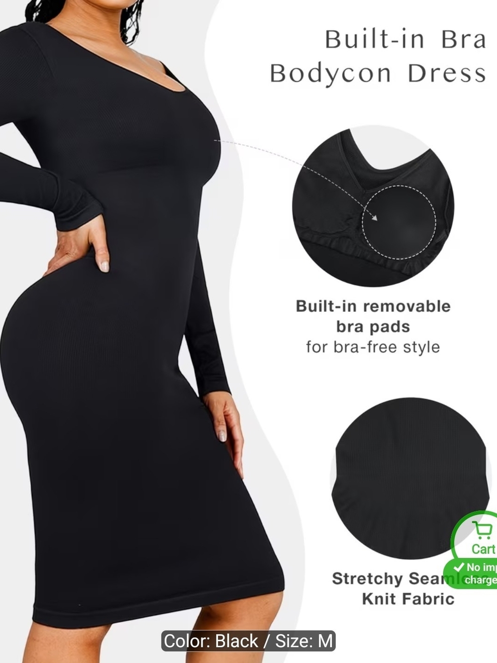 Black Bodycon Dress with Built-In Bra Pads
